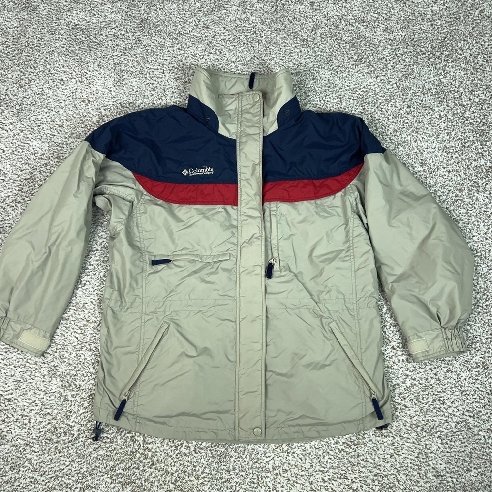 Columbia‎ Jacket Womens L Beige Windbreaker Hooded Outdoor Boulder Ridge Outdoor